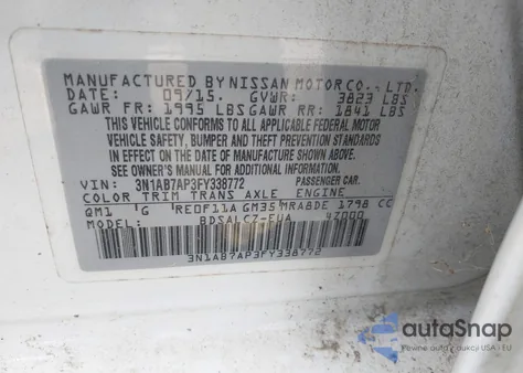 2015 Nissan Sentra S из США, поврежденный, VIN 3N1AB7AP3FY338772